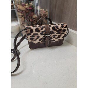 Patricia Nash Leather & Calf Hair Leopard Print Crossbody Clutch Bag Purse